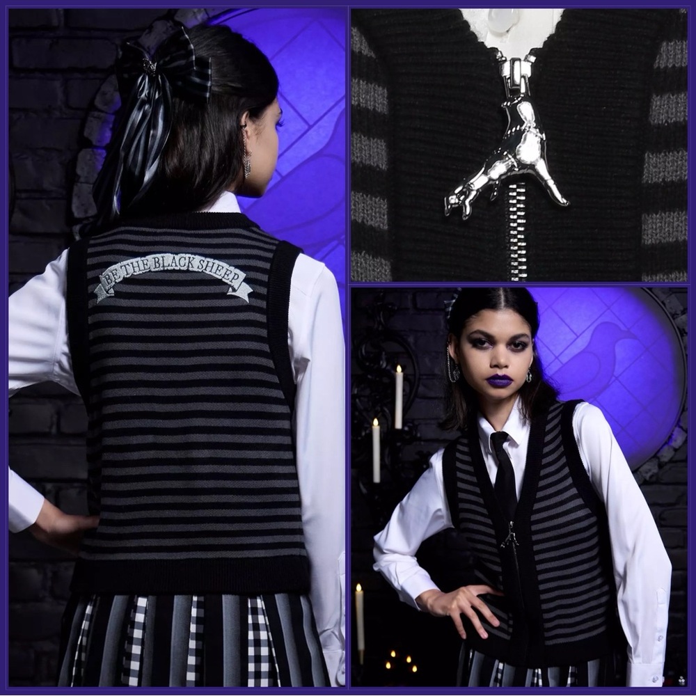 Wednesday Adams Black and Gray Striped Sweater Vest XLARGE